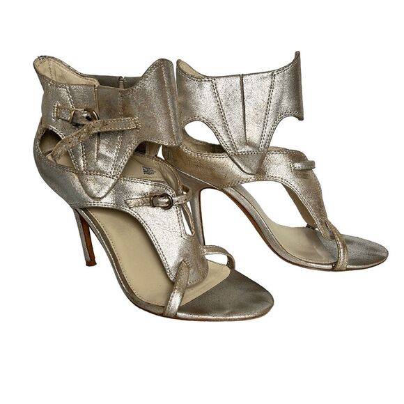 Saks Fifth Avenue Shoes - Saks Fifth Avenue Heels Stiletto Heels Open Toe Ankle Strap Buckle Leather Metal